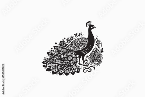 Indian Peafowl bird vector silhouettes black and white image made by adobe illustrator. eps