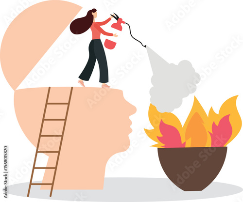 Therapy to cool down burning mind or anger, reduce burnout or mental illness, depression, cure anxiety and stress