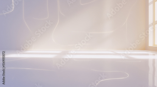 Bright Modern Room with Sunlight and Abstract Light Trails