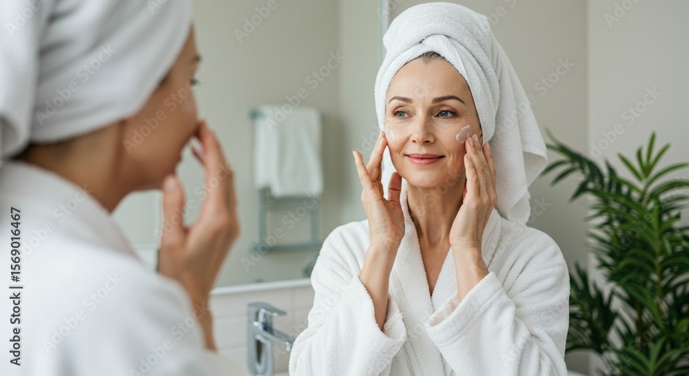 Obraz premium Mature woman applying skincare