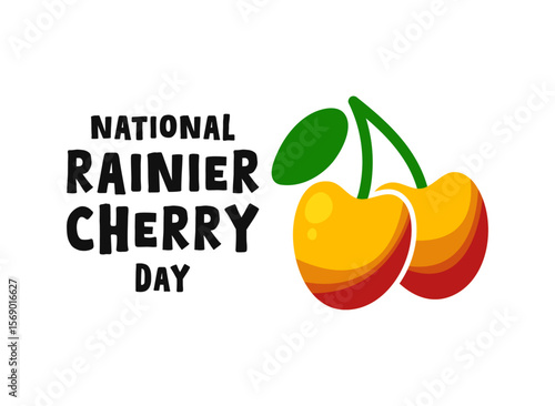 National Rainier Cherry Day. July. Rainier cherry. Flat design vector. Icon.