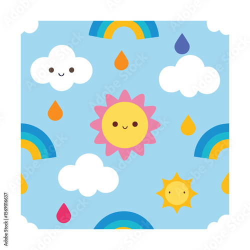 Cartoon Sun Cloud Rainbow Pattern in Cute Style