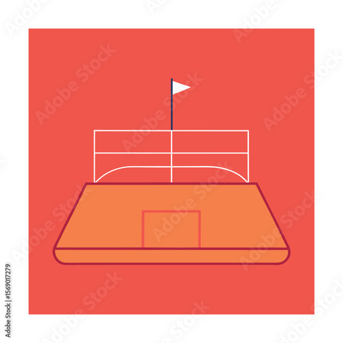 Flat Outline Tennis Stadium Icon with Small Flags
