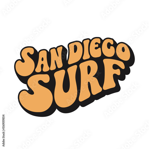 San Diego surf graphic design in bold, playful font  