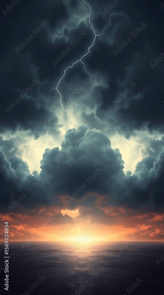 Fototapeta premium Electrifying seascape showcasing turbulent clouds and a dramatic lightning