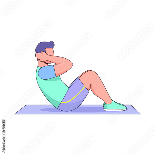 Man performing crunch exercise on exercise mat in gym  