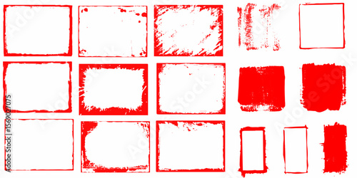 set of red brush painted ink stamp frames with place for your design element. red brush painted ink stamp heart frame on transparent background.vector distress textures.
