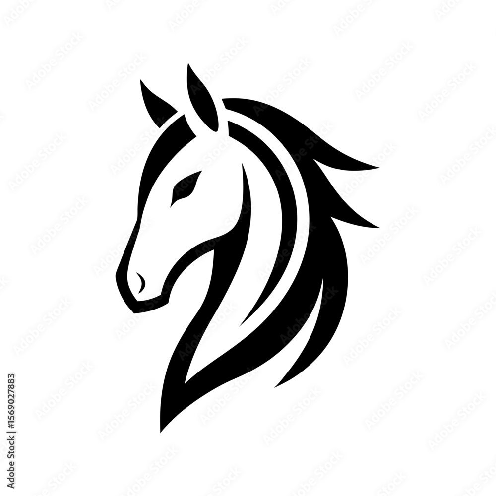 Fototapeta premium Minimalist horse head icon with flowing lines for elegant racing and ranch identity