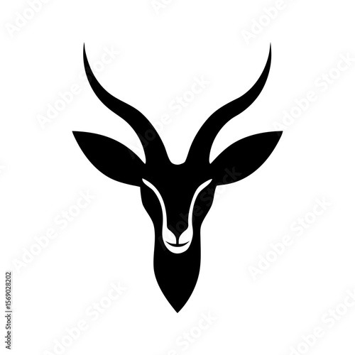 Minimalist saola antelope logo with twin horns for rare forest wildlife conservation