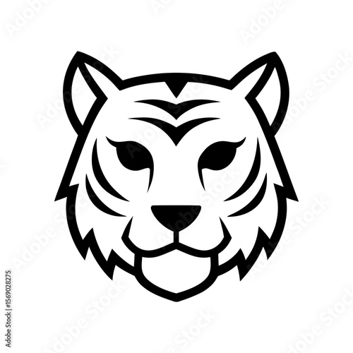 Minimalist tiger face icon with sharp lines for jungle predator wildlife branding