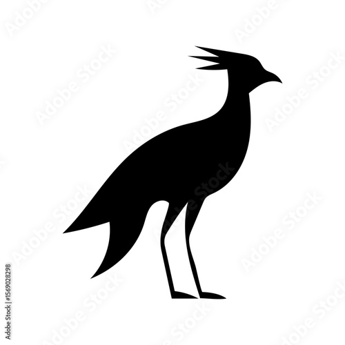 Minimalist secretary bird in angular stance for elegant birdwatching logo and design