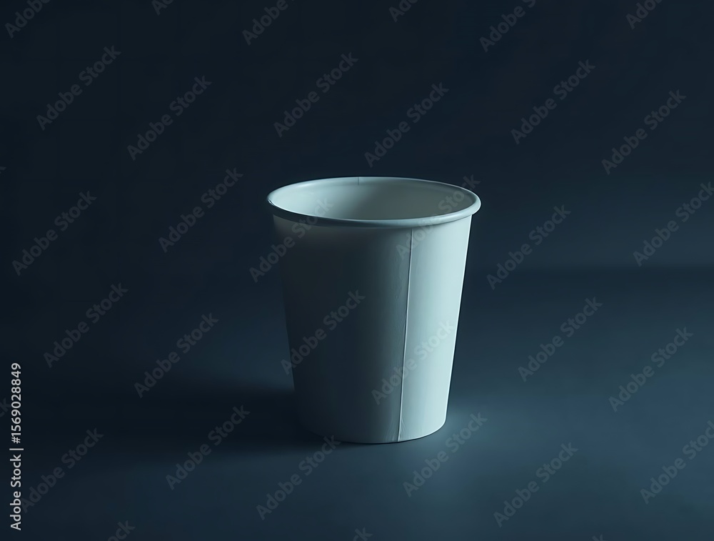 Simple white paper cup on a dark background, minimalist presentation Simple white paper cup on a dark background, minimalist presentation