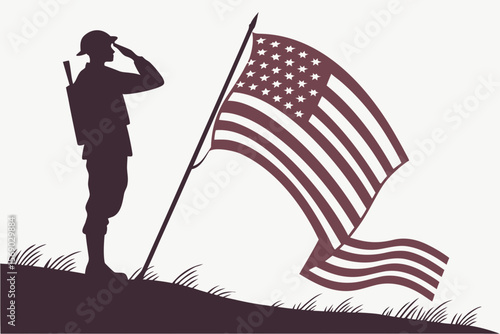 Saluting Soldier with American Flag in Silhouette Style Honoring Veterans and Memorial Day silhouette soldier salutes