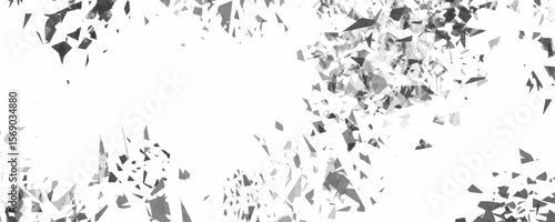 Abstract white shattered glass texture vector background. Scattered fragments and geometric splinters. Features broken glass shapes in grayscale tones minimalist destruction like tile design.