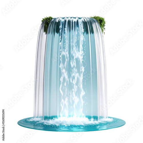 Waterfall feature illustration with light blue water