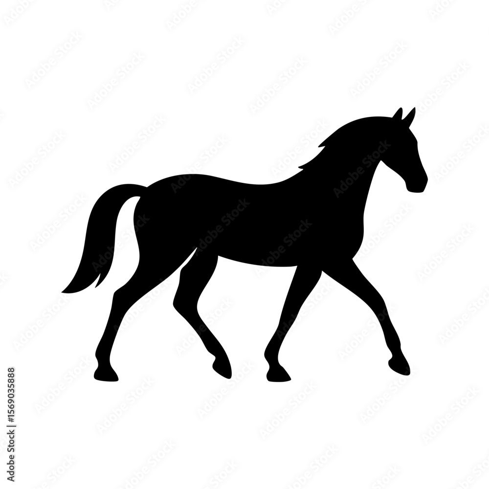Horse Silhouette Walking Isolated on White Background Horse Silhouette Walking Isolated on White Background
