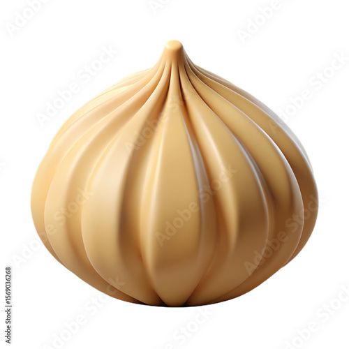 A realistic 3d render of a single light brown dumpling, Modak isolated on transparent background