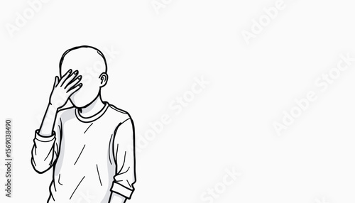 Illustration of a boy covering his face with a hand