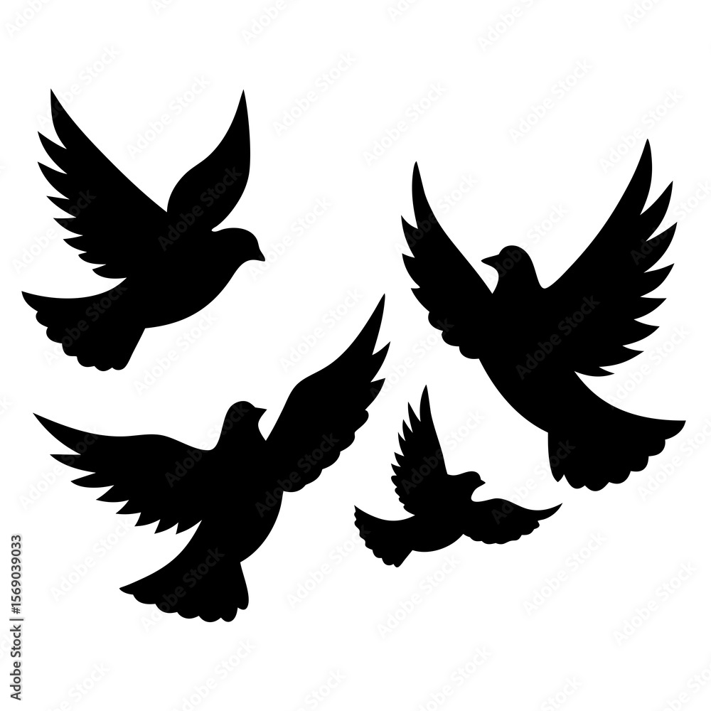 Fototapeta premium flaying birds silhouette on white background 