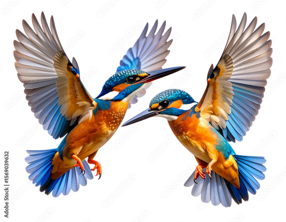 Obraz premium Two Kingfishers in Flight – Mid-Air Motion