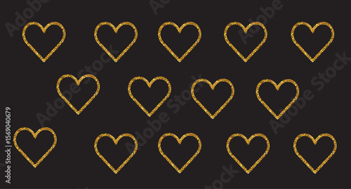 Golden hearts arranged in a pattern on a dark background design art