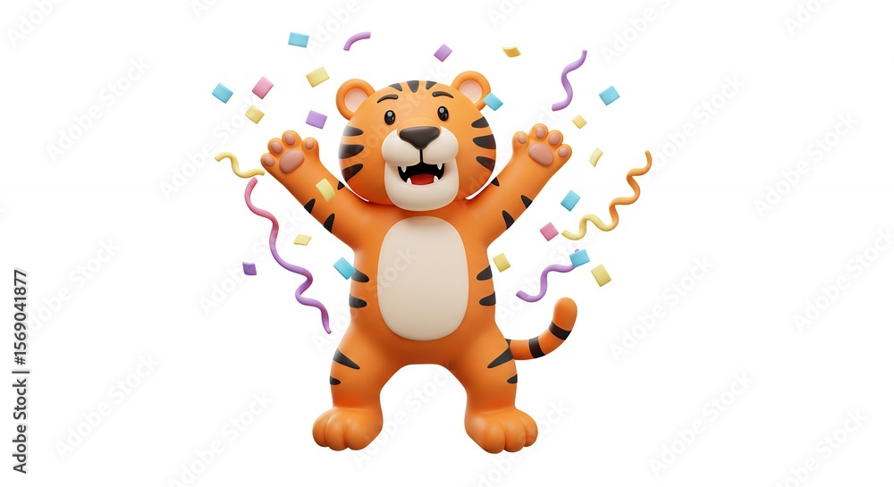Fototapeta premium Cheerful cartoon tiger celebrating