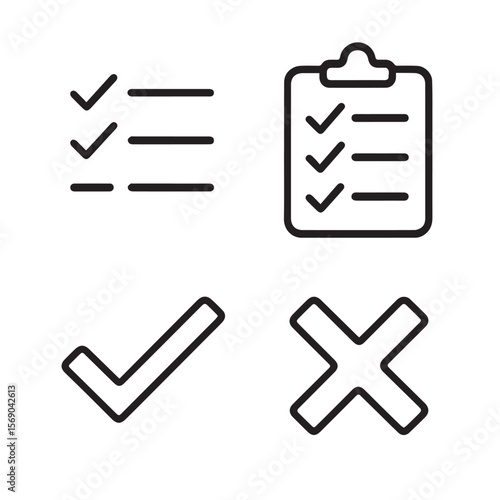 Checklist, checkmark, cross mark icons on dark background