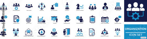 Organization Management Icon Set Flat vector icons representing leadership, teamwork, planning, strategy,  business operations. Ideal for corporate, HR, productivity related designs. Customizable icon