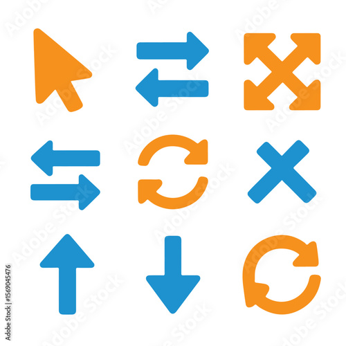 Neon Icons: Arrows, Cursor, Close, Reload, Expand Symbols