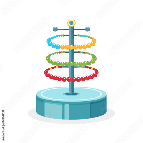 A colorful cartoon jewelry display stand with colorful beaded bracelets