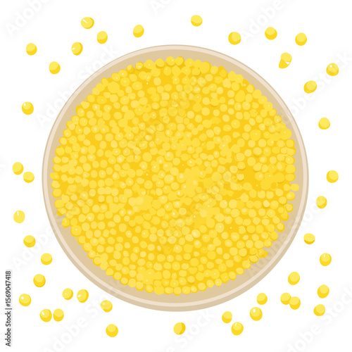 Bowl of Millet Seeds, Millet Grains in a Bowl, and Scattered Grains