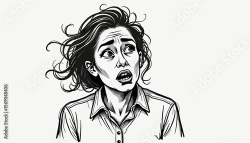 Concerned woman looking up with anxious expression