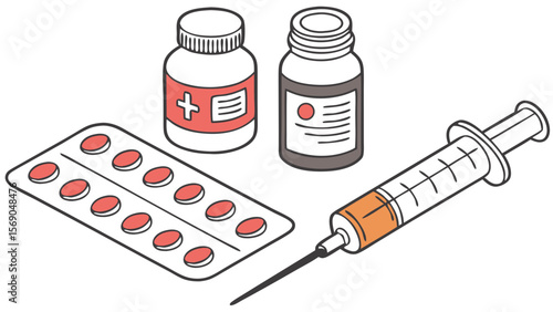 Various Medicines and Pills Isolated on White Background Vector Illustration