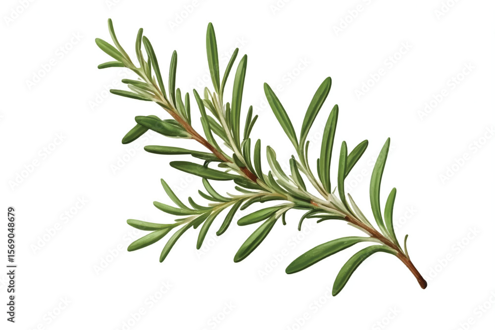 Rosemary twig isolated on a transparent background background. Fresh rosemary leaf branch. Herbal spices, hair care, healthy food, cooking design elements. cut out, PNG, top view / flat lay