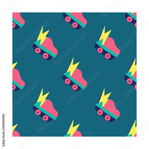 Funky Retro Roller Skates Seamless Vector Pattern