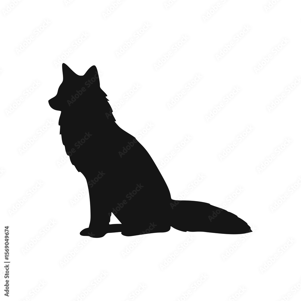Fototapeta premium Silhouette of a majestic fox sitting upright, showcasing its elegant form.
