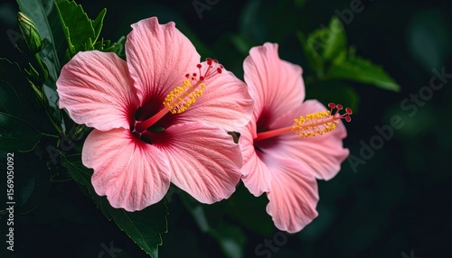 Wallpaper Mural A beautiful pink Hibiscus blossom with a bee collecting pollen, showcasing nature's vibrant summer flora Torontodigital.ca