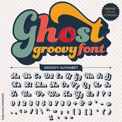 Serif Groovy Retro Vintage Script Bold Font alphabet vector file
