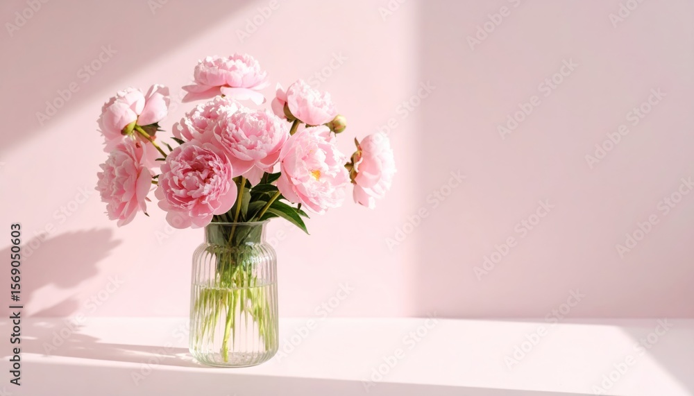 Pink peony blossom in a beautiful floral arrangement within a glass vase, capturing the essence of spring's delicate beauty Pink peony blossom in a beautiful floral arrangement within a glass vase, capturing the essence of spring's delicate beauty