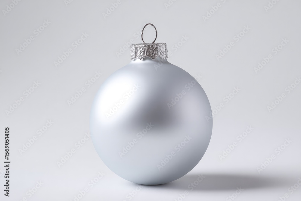 Shiny silver Christmas ornament resting on clean surface, minima Shiny silver Christmas ornament resting on clean surface, minima