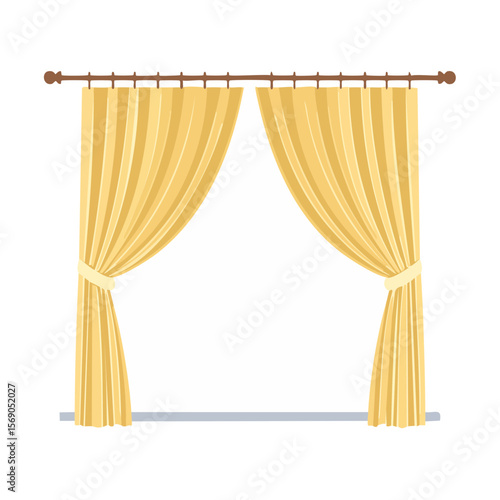 Illustration of yellow curtains and a window on a black background