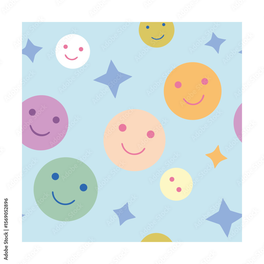 Pastel Smiley Faces and Icons Seamless Pattern Pastel Smiley Faces and Icons Seamless Pattern