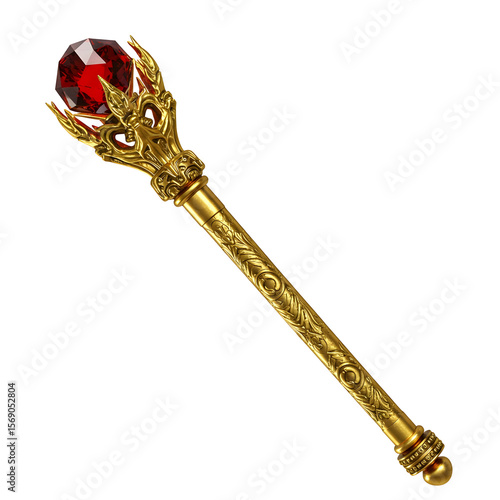 Ornate Golden Scepter with Red Gemstone Detailed Design and Luxurious Appearance.