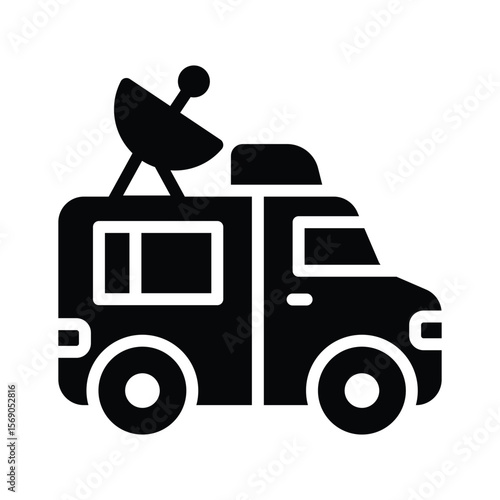 Well designed glyph icon of live news van
