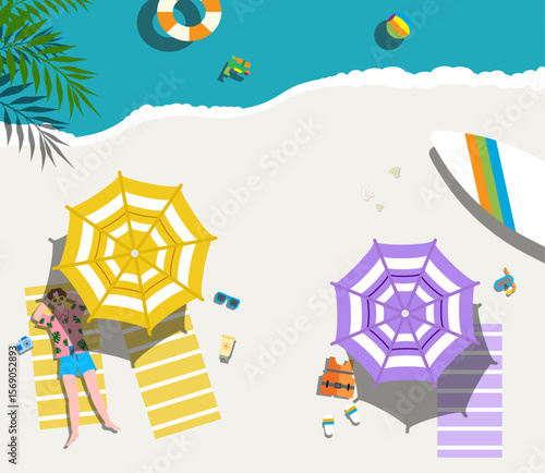 Relaxing Beach Scene with Parasols and Ocean View