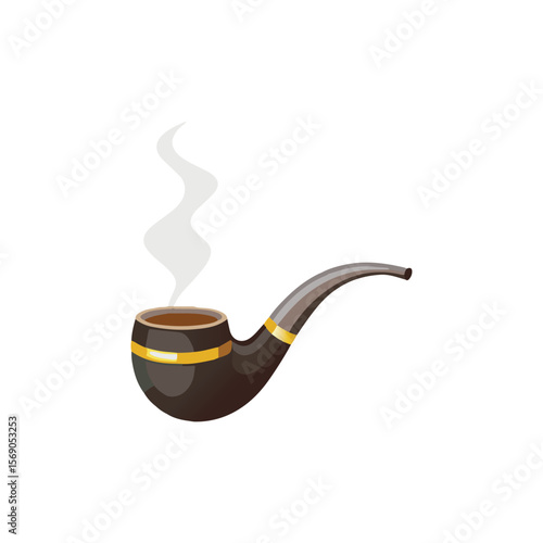 Classic curved smoking pipe cartoon illustration isolated on white background