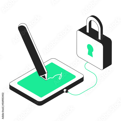 digital signature recognition isometric illustration