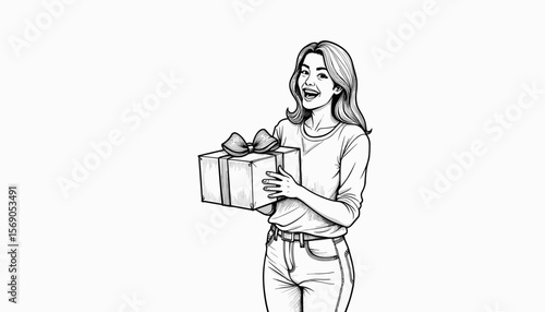 Smiling woman holding a gift box