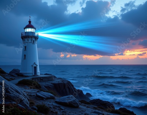 Wallpaper Mural a futuristic lighthouse beaming blue light for long distance communication across vast intercontinental oceans. Torontodigital.ca