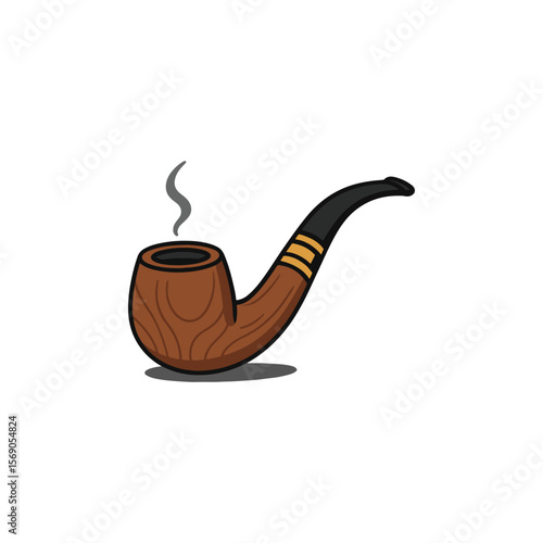 Cartoon wooden smoking pipe with gold accents and rising smoke
